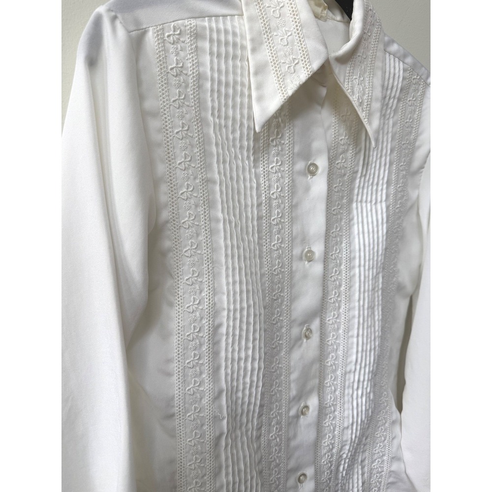 Vintage Terry Chicago Womens Western Blouse White Embroidered Pintuck Bows Sz S